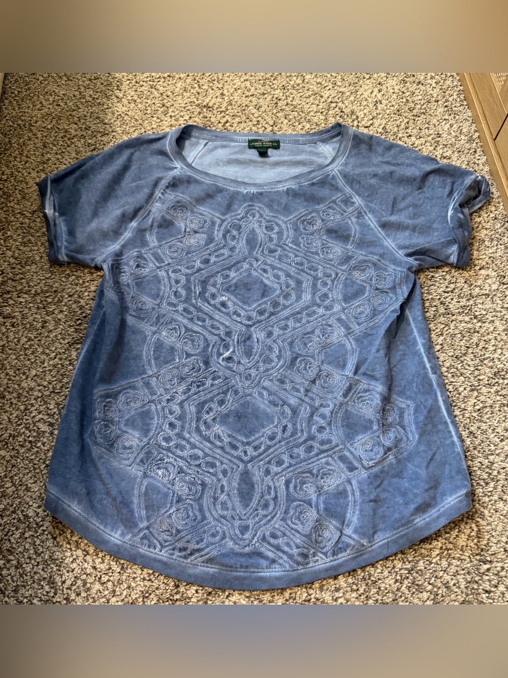 Lauren Ralph Lauren Womens S Navajo Western Stitched Short Sleeve Shirt blue